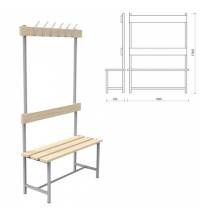 Скамья с вешалкой, спинкой "СВТ 4", 1765х1000х395 мм, 6 крючков, регулируемые опоры, каркас металлический серый, сиденье дерево